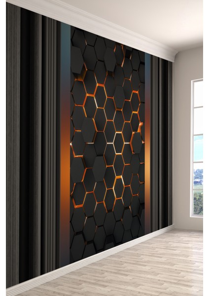 Siyah Altın Hexagon Petek Desenli Tek Parça Tekstil Duvar Kağıdı fiyatları