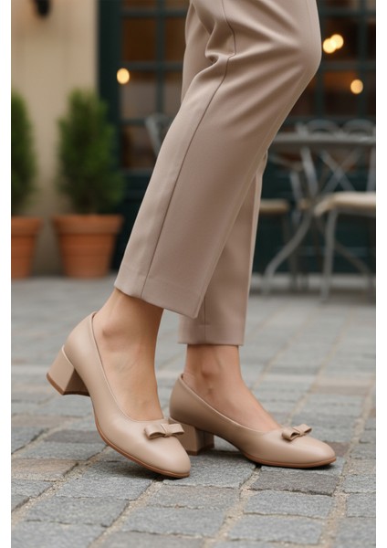 Bej Cilt Fiyonk Kurdeleli Kadın Topuklu Ayakkabı 519081 Z modelleri