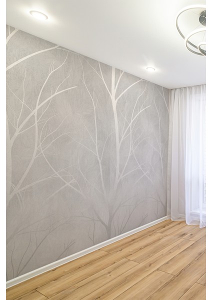 Gri Ağaç Siluetli Tek Parça Tekstil Duvar Kağıdı fiyatları