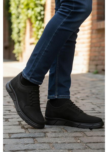 Siyah Nubuk Hakiki Deri Lastik Bağcıklı Erkek Casual Ayakkabı 137 M modelleri