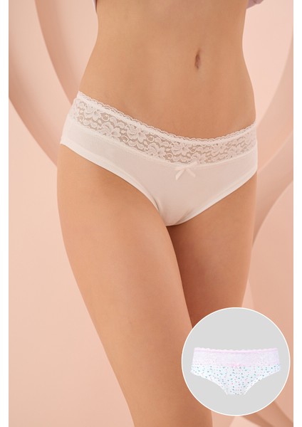 Beyaz Çiçekli Dantelli 2li Hipster Külot