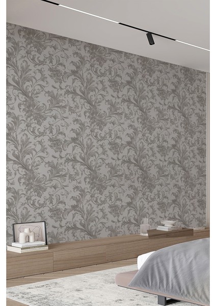 Gümüş Beyaz Barok Çiçek Desenli Modern Klasik Tarz Tekstil Duvar Kağıdı fiyatları