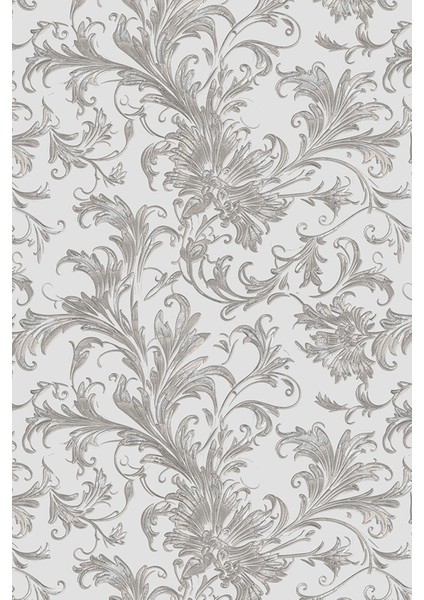 Gümüş Beyaz Barok Çiçek Desenli Modern Klasik Tarz Tekstil Duvar Kağıdı modelleri