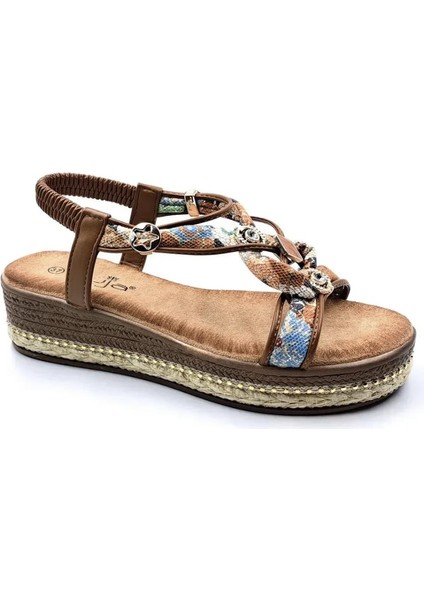 Guja 25Y171-2 Kadın Dolgu Jüt Garnili Taban Premium Taşlı Sandalet