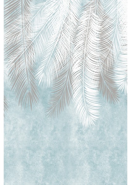 Tropikal Yaprak Desenli Soft Mavi Gri Modern Duvar Kağıdı modelleri