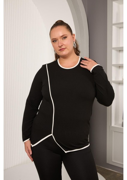 Büyük Beden Biyeli Bluz Siyah