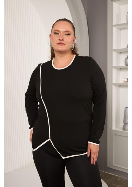 Büyük Beden Biyeli Bluz Siyah modelleri