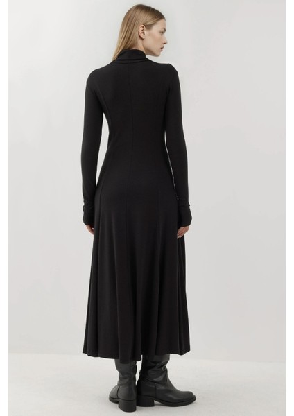 Kadın Dokulu Yarım Balıkçı Yaka Uzun Elbise Busem Collection Black modelleri