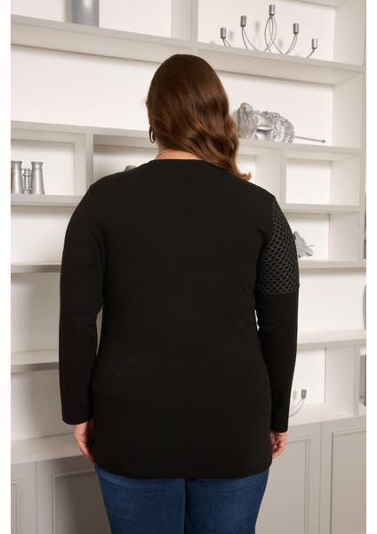 Büyük Beden File ve Kolye Detay Bluz Siyah indirimleri