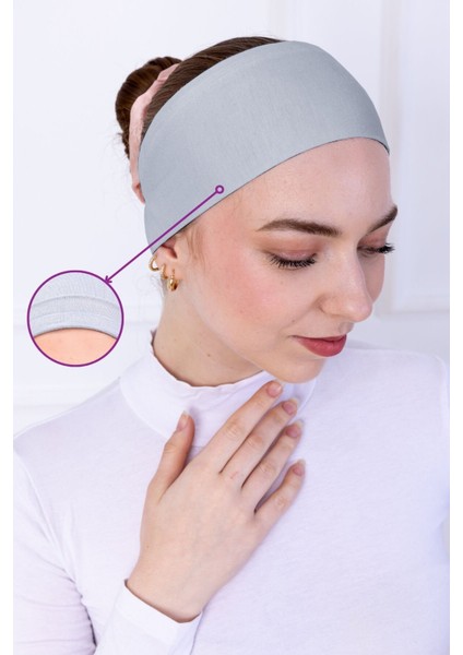Kaymayan Silikonlu Bandana Bone - Sportif Saç Bandı Açık Gri
