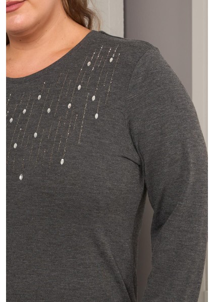 Büyük Beden Önü Taş Detay Bluz Antrasit fiyatları