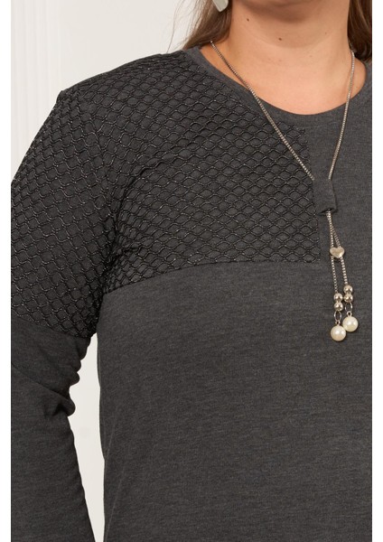 Büyük Beden File ve Kolye Detay Bluz Antrasit fiyatları
