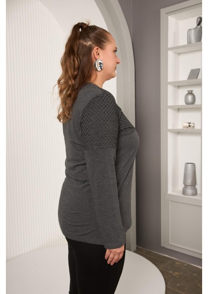 Büyük Beden File ve Kolye Detay Bluz Antrasit fırsatları