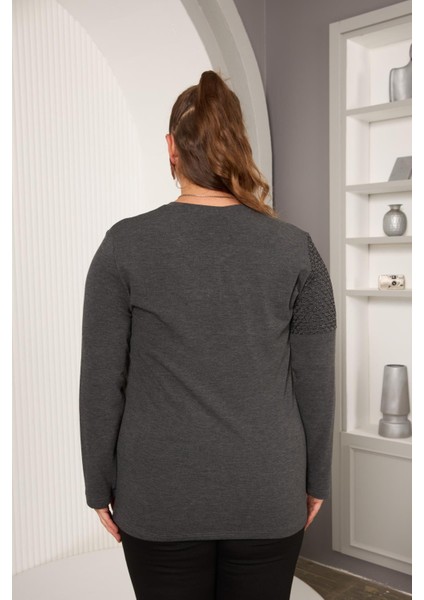 Büyük Beden File ve Kolye Detay Bluz Antrasit indirimleri