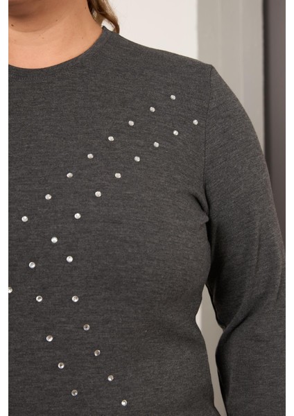 Büyük Beden Geometrik Taşlı Bluz Antrasit fiyatları