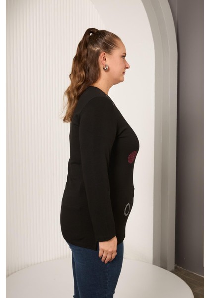 Çember Taş Işlemeli Büyük Beden Bluz Siyah modelleri