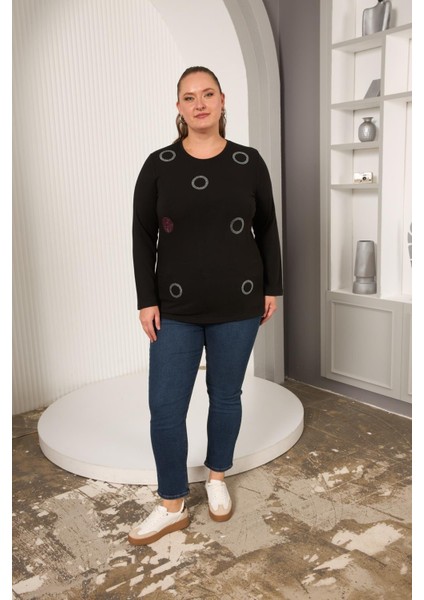 Çember Taş Işlemeli Büyük Beden Bluz Siyah fırsatları