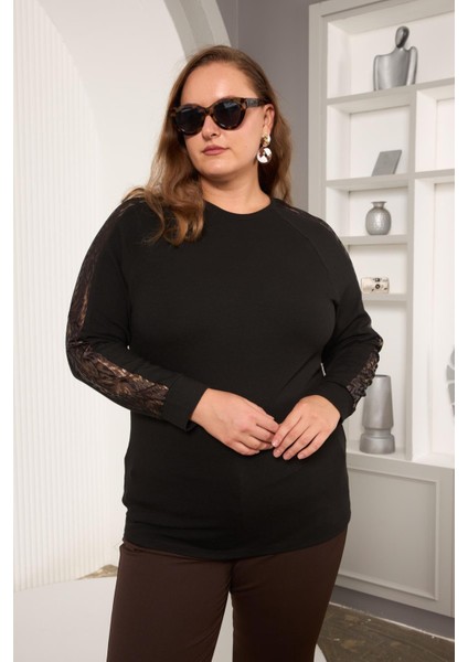 Büyük Beden Kolu Dantel Detay Bluz Siyah fırsatları