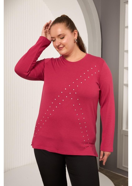 Büyük Beden Geometrik Taşlı Bluz Violet modelleri