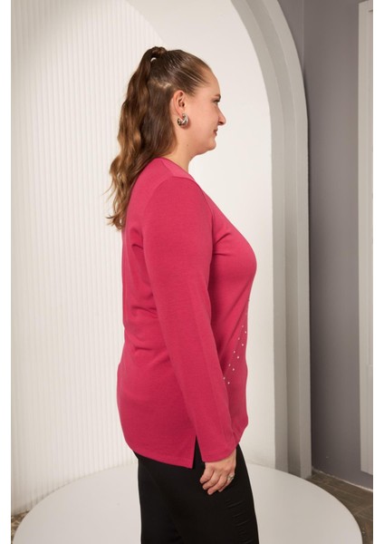 Büyük Beden Geometrik Taşlı Bluz Violet fırsatları