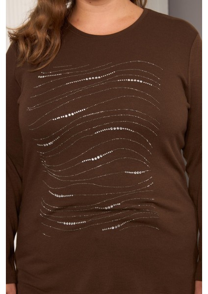 Büyük Beden Taş Detay Bluz Kahve fiyatları