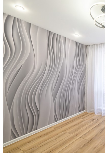 Gri 3D Dalga Desenli Tek Parça Tekstil Duvar Kağıdı
