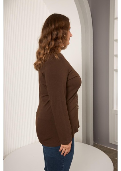 Büyük Beden Taş Detay Bluz Kahve fırsatları