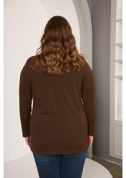 Büyük Beden Taş Detay Bluz Kahve indirimleri