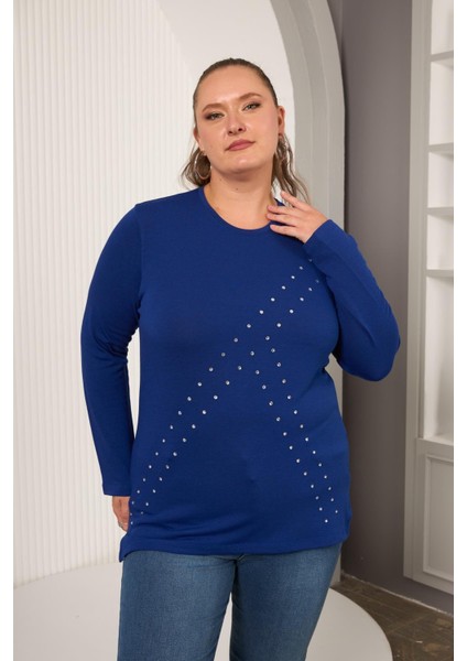 Büyük Beden Geometrik Taşlı Bluz Saks modelleri