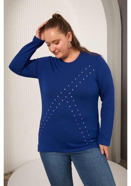 Büyük Beden Geometrik Taşlı Bluz Saks fırsatları