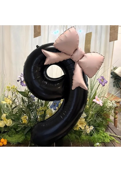 2 Adet Büyük Siyah Rakam Fiyonk Folyo Yaş Balon Set