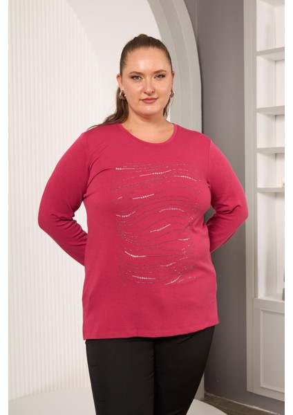 Büyük Beden Taş Detay Bluz Violet