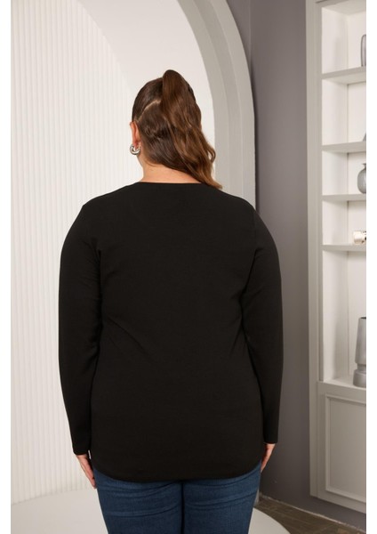 Büyük Beden Önü Taş Detay Bluz Siyah indirimleri