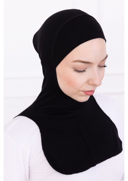 Ninja Bone Boyunluklu Likralı Sporcu Bonesi Kadın Pratik Tesettür Hijab Başörtü Siyah