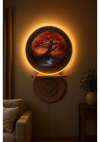 LED Aydınlatmalı Modern Tasarım Ahşap Duvar Tablosu Yuvarlak fiyatları