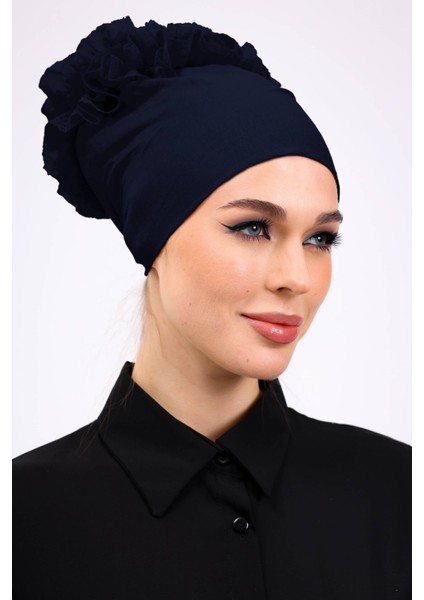 Kaymayan Fırfırlı Silikonlu Dikişsiz Bone - Kaymaz Kadın Tesettür Bağlamalı Iç Bone Lacivert fırsatları