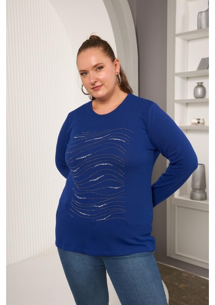 Büyük Beden Taş Detay Bluz Saks modelleri