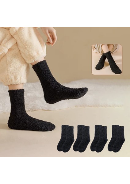 Kadın Peluş Uyku (4 Çift) Soft Doku Isı Emici Kışlık Soket Havlu Çorap
