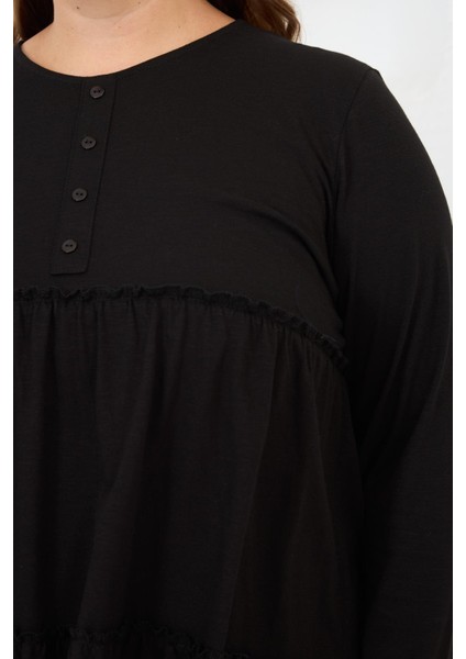 Düğme Detaylı Fırfırlı Büyük Beden Tunik Siyah fiyatları