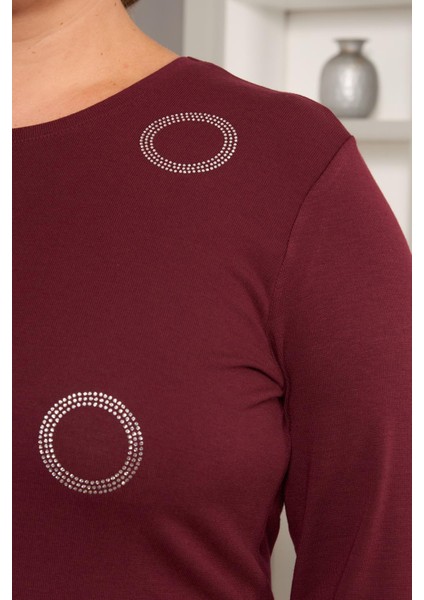 Çember Taş Işlemeli Büyük Beden Bluz Bordo fiyatları
