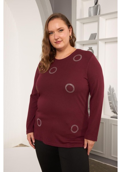 Çember Taş Işlemeli Büyük Beden Bluz Bordo modelleri