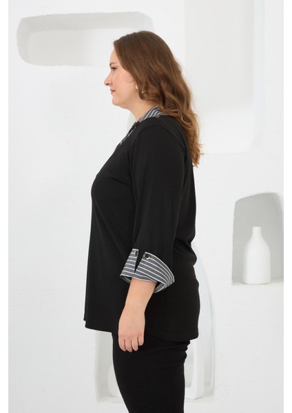 Gömlek Garnili Büyük Beden Bluz Siyah modelleri