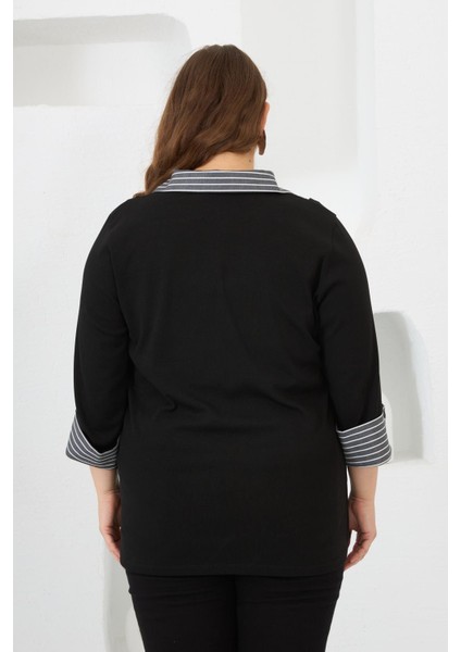 Gömlek Garnili Büyük Beden Bluz Siyah fırsatları