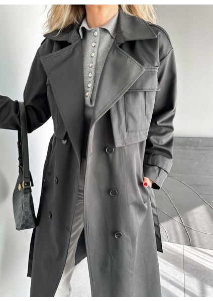 Egzotik Kadın Iri Cepli Tok Kumaş Klasik Trençkot fiyatları