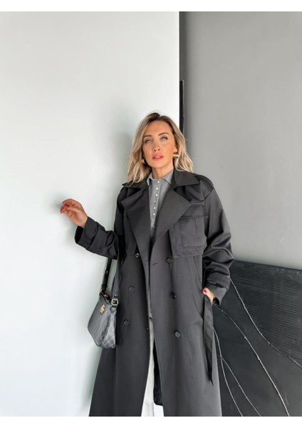 Egzotik Kadın Iri Cepli Tok Kumaş Klasik Trençkot fırsatları