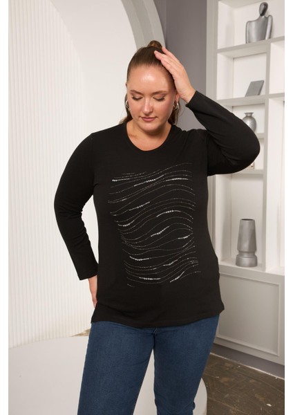 Büyük Beden Taş Detay Bluz Kahve modelleri