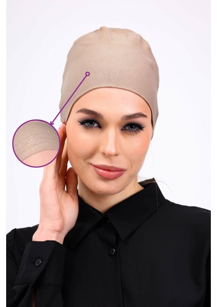 Kaymayan Silikonlu Dikişsiz Bone - Kaymaz Kadın Tesettür Bağlamalı Iç Bone Vizon