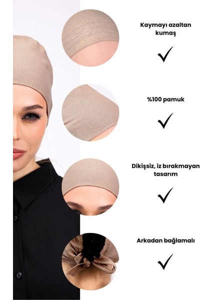 Kaymayan Silikonlu Dikişsiz Bone - Kaymaz Kadın Tesettür Bağlamalı Iç Bone Vizon modelleri
