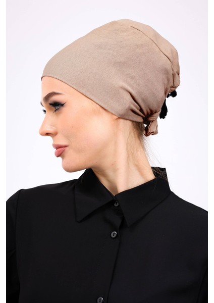 Kaymayan Silikonlu Dikişsiz Bone - Kaymaz Kadın Tesettür Bağlamalı Iç Bone Vizon