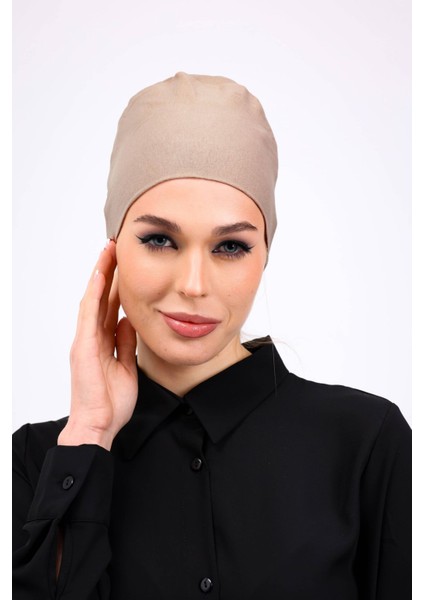 Kaymayan Silikonlu Dikişsiz Bone - Kaymaz Kadın Tesettür Bağlamalı Iç Bone Vizon